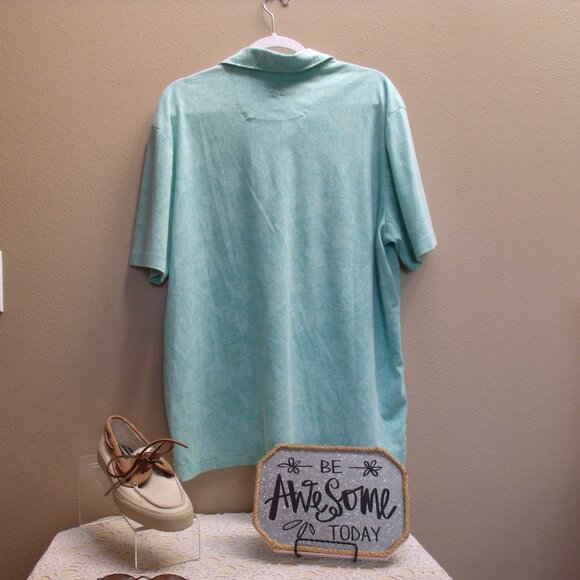 Like New TOMMY BAHAMA Aqua Blue Leaf Print Breathable Lightweight Knit Shirt XL - Picture 6 of 6